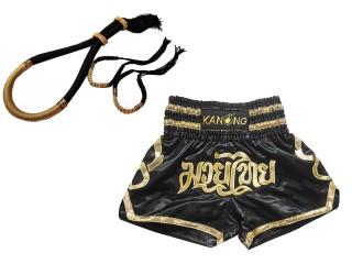 Zestaw Mongkol Prajead z spodenkami Muay Thai: Zestaw-Mongkol-ThaiStyle-Czarny-Złoty-121-Czarny