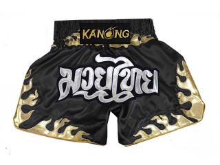 Spodenki Muay Thai dla dzieci KANONG : KNS-145-Czarny-K