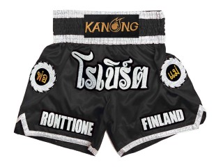 Dostosowane spodenki Muay Thai z haftem : KNSCUST-1242-Czarny