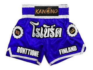 Dostosowane spodenki Muay Thai z haftem : KNSCUST-1242-Niebieski