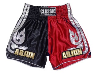 Dostosowane spodenki Muay Thai z haftem : KNSCUST-1243-czarno-czerwony