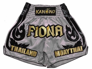 Dostosowane spodenki Muay Thai z haftem : KNSCUST-1246-Szary