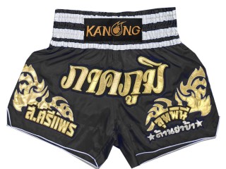 Dostosowane spodenki Muay Thai z haftem : KNSCUST-1249-Czarny