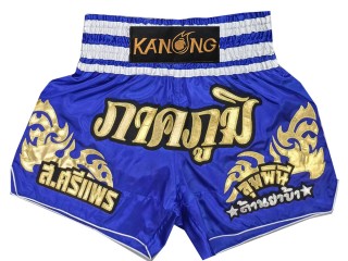 Dostosowane spodenki Muay Thai z haftem : KNSCUST-1249-Niebieski