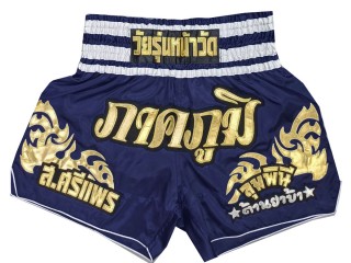 Dostosowane spodenki Muay Thai z haftem : KNSCUST-1249-marynarka wojenna