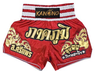 Dostosowane spodenki Muay Thai z haftem : KNSCUST-1249-czerwony